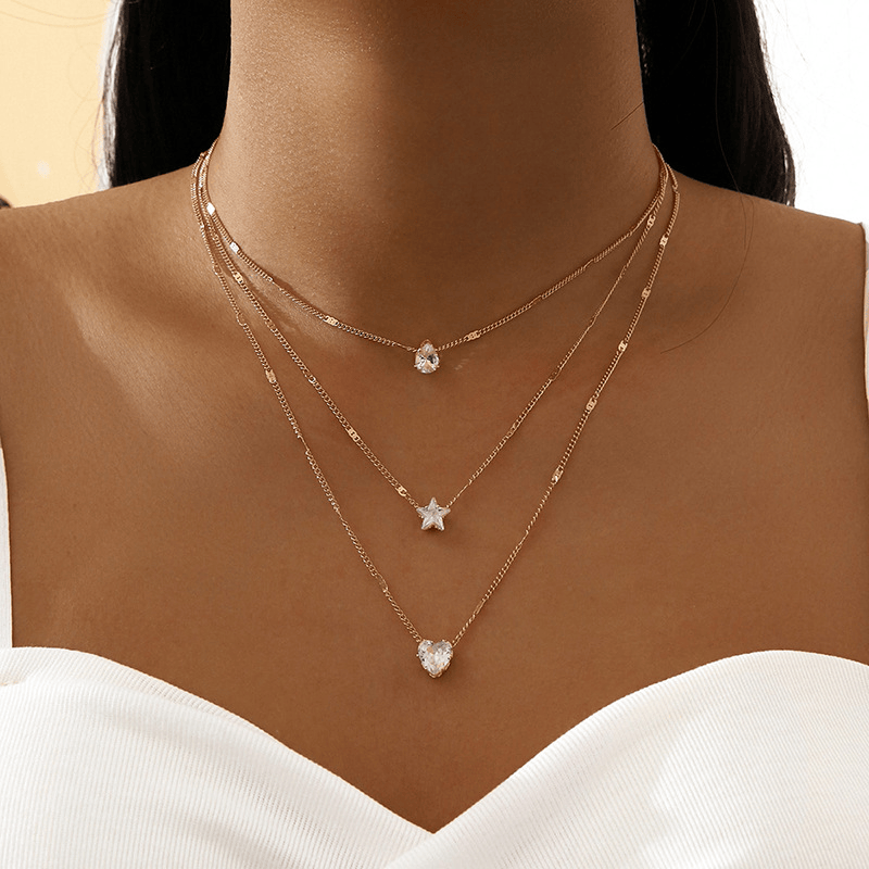 Zircon Necklace Multi-layer Five-pointed Star Love Water Drop Pendant